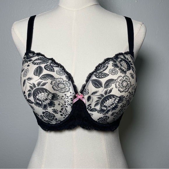 Victoria’s Secret Dream Angels Lined Demi‎ Bra 38 D Black & Ivory w/Lace Trim - Picture 1 of 12